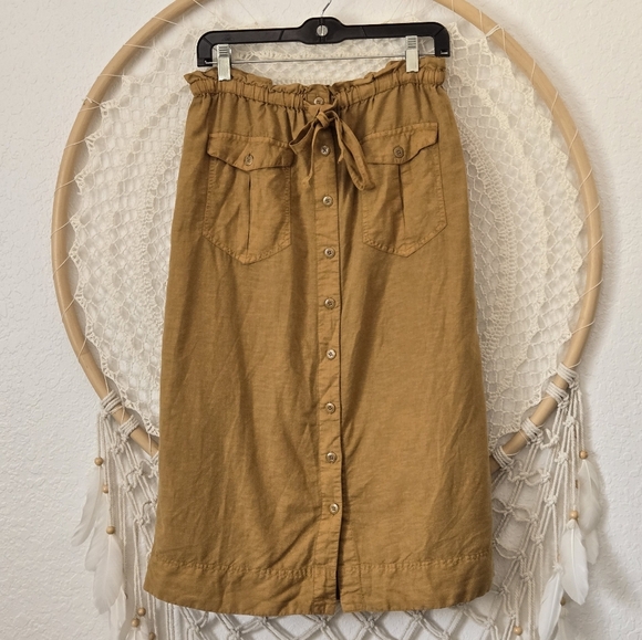 Sundance Linen Cargo Utility Heritage Preppy Button Front Tie Waist Midi Skirt S - Picture 9 of 9
